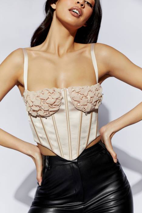 kristy shirring buste corset top Meshki Champagne N4JN1085 kleding