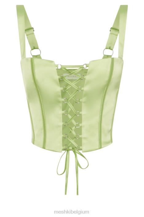 scharlaken satijnen korsettopje Meshki pistache groen N4JN1000 kleding