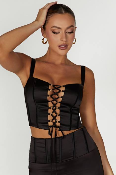 scharlaken satijnen korsettopje Meshki zwart N4JN971 kleding