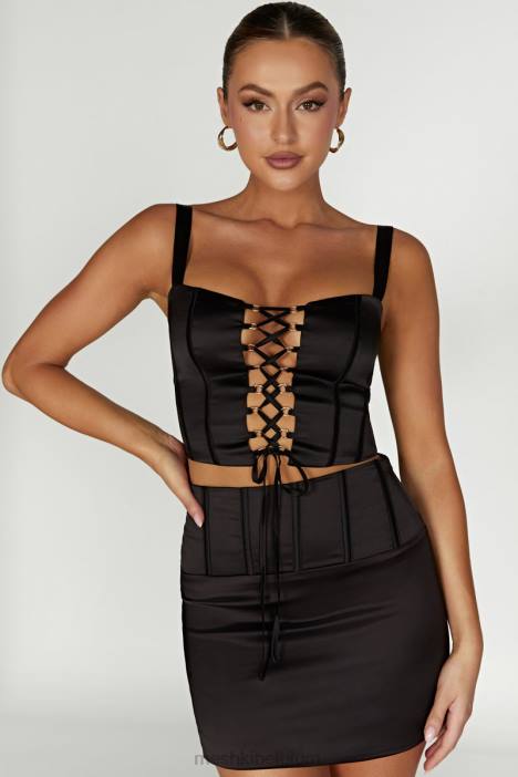 scharlaken satijnen korsettopje Meshki zwart N4JN971 kleding