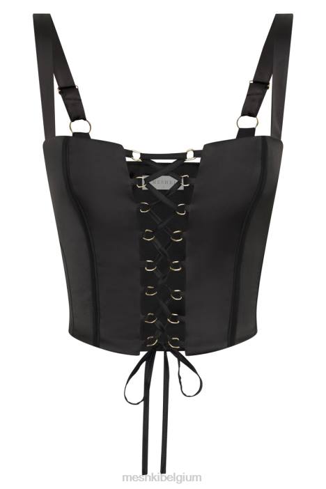 scharlaken satijnen korsettopje Meshki zwart N4JN971 kleding