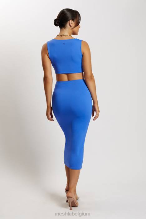 Angela crop top met gedraaide voorkant Meshki kobalt blauw N4JN1176 kleding