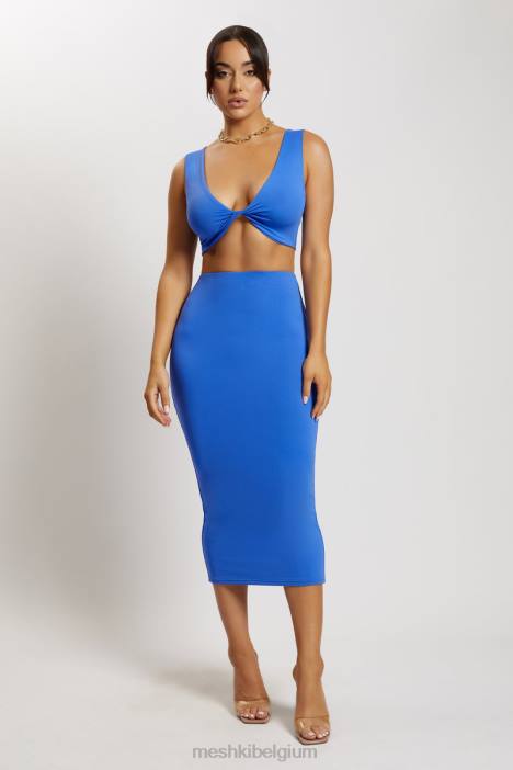 Angela crop top met gedraaide voorkant Meshki kobalt blauw N4JN1176 kleding