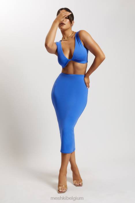 Angela crop top met gedraaide voorkant Meshki kobalt blauw N4JN1176 kleding