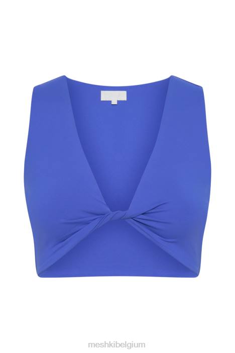 Angela crop top met gedraaide voorkant Meshki kobalt blauw N4JN1176 kleding