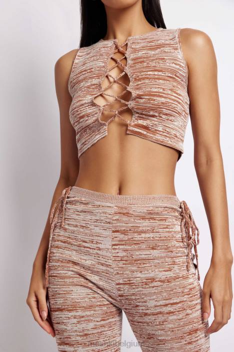 Angelica gebreide crop top met veters Meshki bruine ruimteverf N4JN1109 kleding