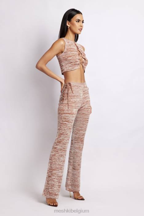 Angelica gebreide crop top met veters Meshki bruine ruimteverf N4JN1109 kleding