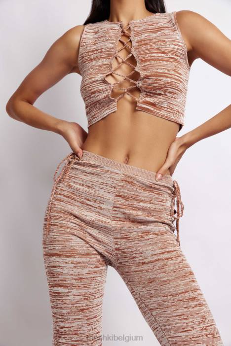 Angelica gebreide crop top met veters Meshki bruine ruimteverf N4JN1109 kleding