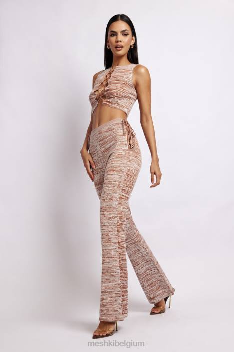 Angelica gebreide crop top met veters Meshki bruine ruimteverf N4JN1109 kleding