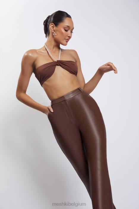 Crop top met halterhals en diamanten ketting Meshki chocolade N4JN1117 kleding