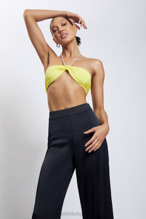 Crop top met halterhals en diamanten ketting Meshki geel N4JN1142 kleding