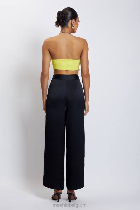 Crop top met halterhals en diamanten ketting Meshki geel N4JN1142 kleding