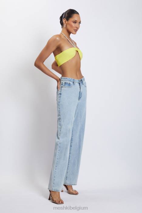 Crop top met halterhals en diamanten ketting Meshki geel N4JN1142 kleding