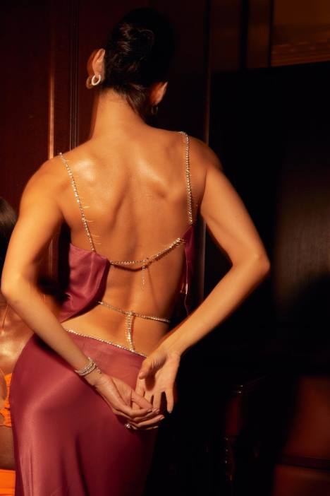 Dayana recht gesneden croptop Meshki wijn N4JN1173 kleding