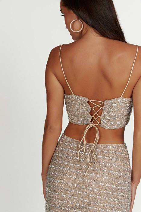 Eva verfraaide crop top Meshki zilver N4JN894 kleding