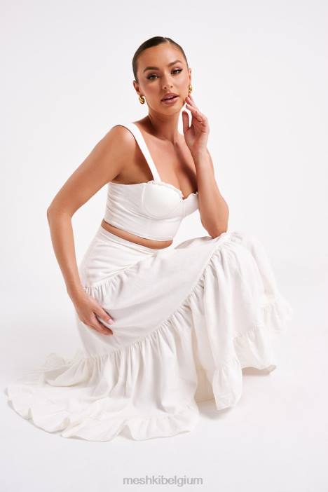 Hilaria gecupt linnen crop top Meshki wit N4JN757 kleding