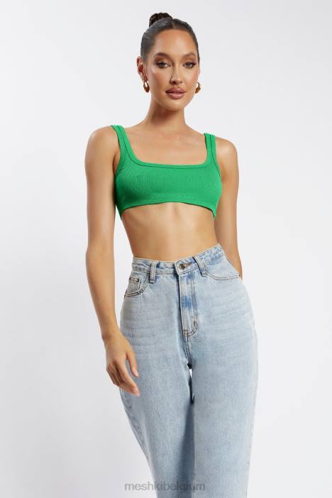 Jackie crop top met ronde hals Meshki Fel groen N4JN1157 kleding