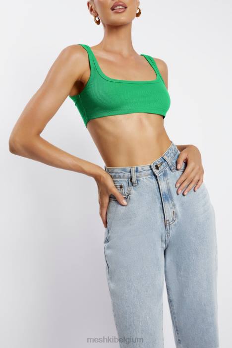 Jackie crop top met ronde hals Meshki Fel groen N4JN1157 kleding