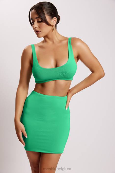 Jemma super crop top met ronde hals Meshki Fel groen N4JN1162 kleding