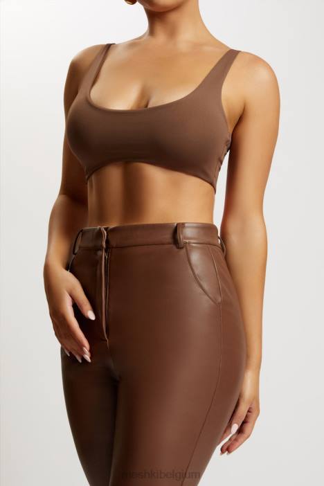Jemma super crop top met ronde hals Meshki chocolade N4JN1150 kleding