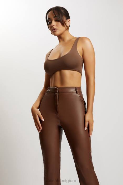 Jemma super crop top met ronde hals Meshki chocolade N4JN1150 kleding