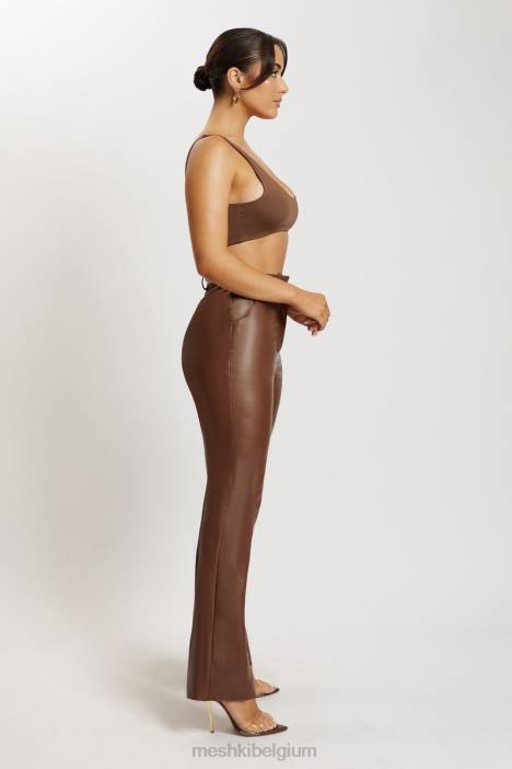 Jemma super crop top met ronde hals Meshki chocolade N4JN1150 kleding