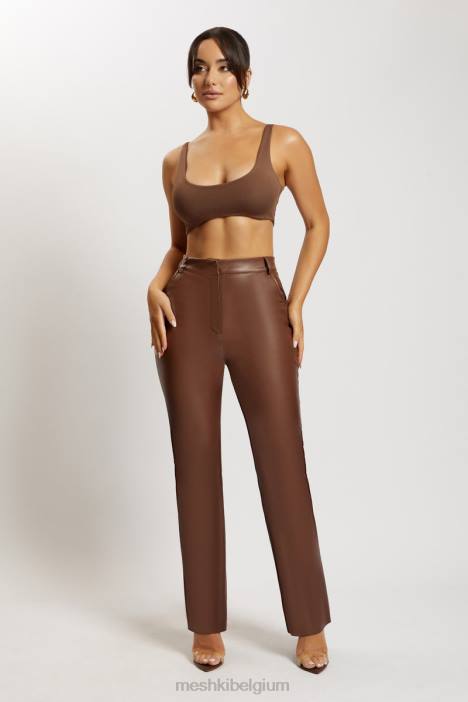 Jemma super crop top met ronde hals Meshki chocolade N4JN1150 kleding