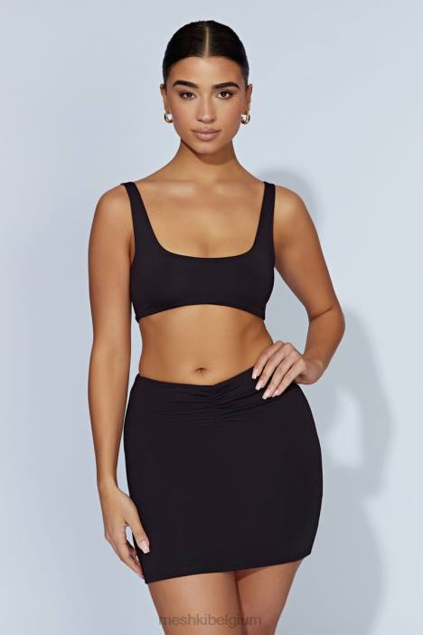 Jemma super crop top met ronde hals Meshki zwart N4JN919 kleding