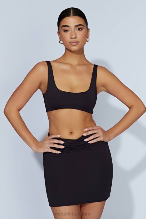 Jemma super crop top met ronde hals Meshki zwart N4JN919 kleding
