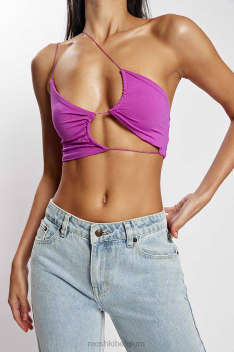 Montana uitgesneden crop top met ruches Meshki paars N4JN1149 kleding