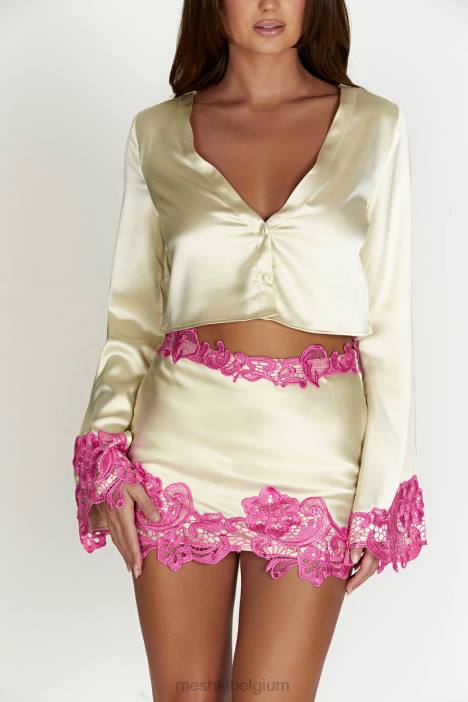 Niamh crop top met uitlopende mouwen en kant Meshki naakt N4JN1005 kleding