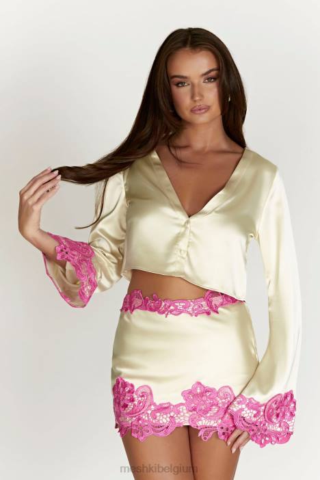 Niamh crop top met uitlopende mouwen en kant Meshki naakt N4JN1005 kleding