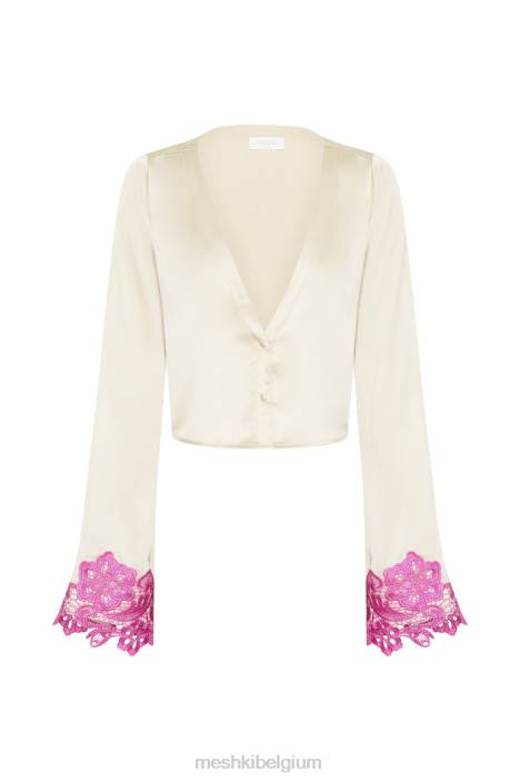 Niamh crop top met uitlopende mouwen en kant Meshki naakt N4JN1005 kleding