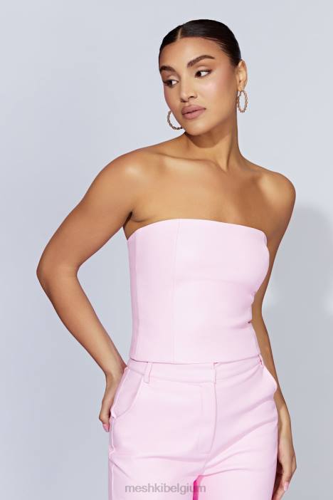Pamela strapless crop top van imitatieleer Meshki baby roze N4JN1076 kleding