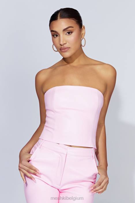 Pamela strapless crop top van imitatieleer Meshki baby roze N4JN1076 kleding