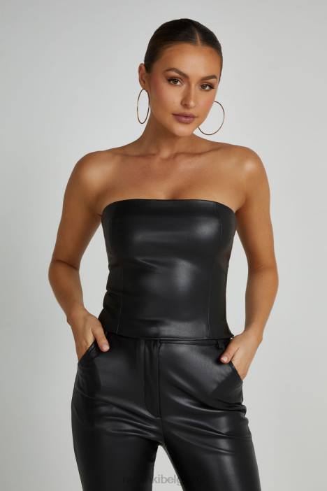 Pamela strapless crop top van imitatieleer Meshki zwart N4JN819 kleding