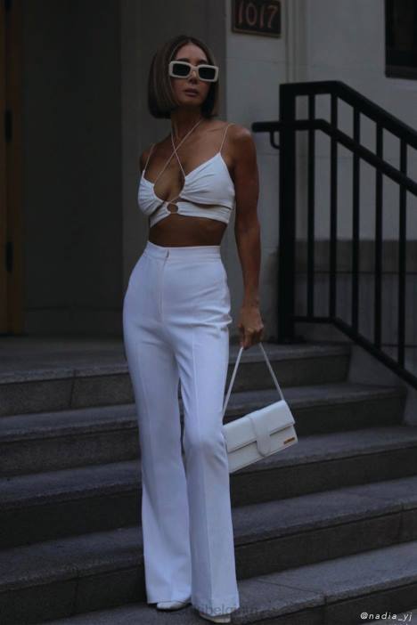 Phoenix uitgesneden crop top met ruches Meshki wit N4JN1153 kleding