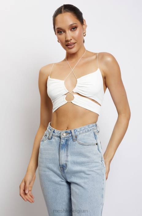 Phoenix uitgesneden crop top met ruches Meshki wit N4JN1153 kleding