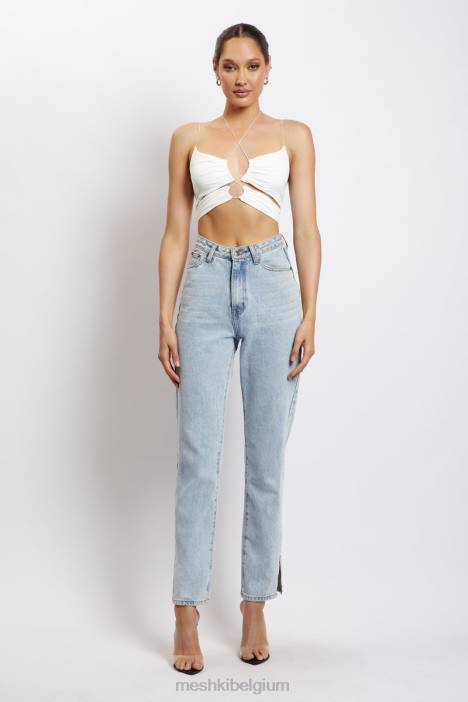Phoenix uitgesneden crop top met ruches Meshki wit N4JN1153 kleding