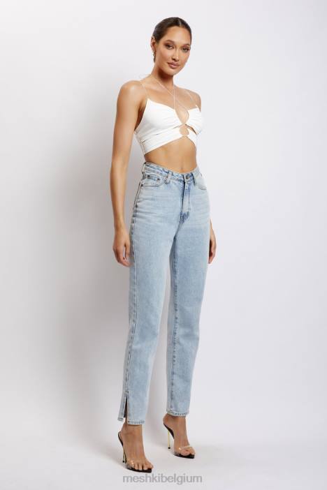 Phoenix uitgesneden crop top met ruches Meshki wit N4JN1153 kleding