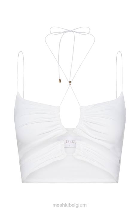 Phoenix uitgesneden crop top met ruches Meshki wit N4JN1153 kleding