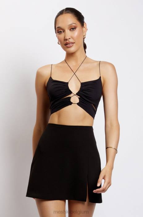 Phoenix uitgesneden crop top met ruches Meshki zwart N4JN1174 kleding