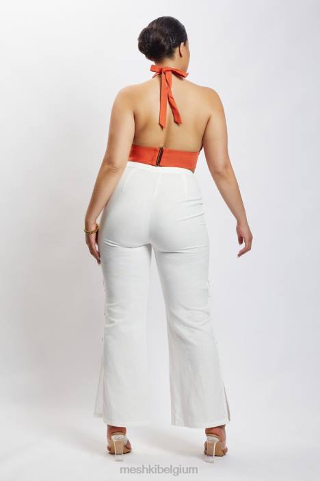 Piper halter hals linnen crop top Meshki terracotta N4JN1114 kleding