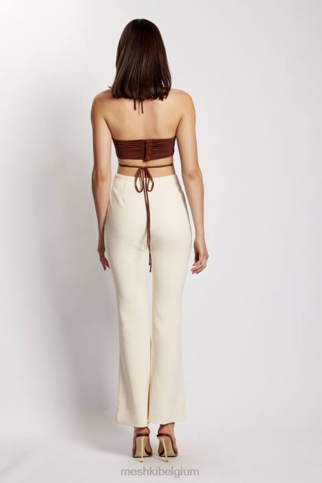 Sabrina halter crop top met ruches Meshki chocolade N4JN1169 kleding