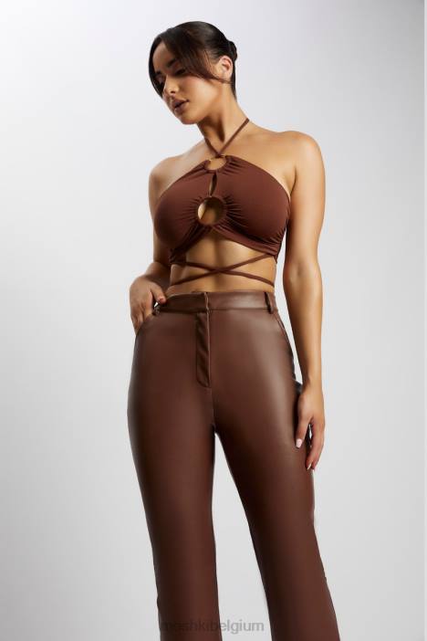 Sabrina halter crop top met ruches Meshki chocolade N4JN1169 kleding