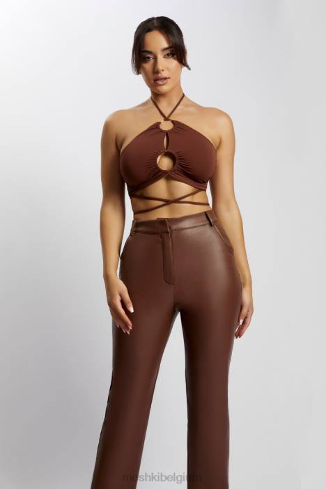 Sabrina halter crop top met ruches Meshki chocolade N4JN1169 kleding