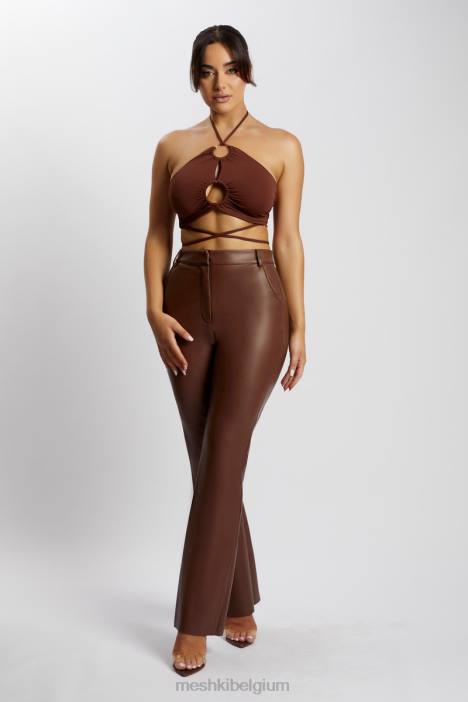 Sabrina halter crop top met ruches Meshki chocolade N4JN1169 kleding