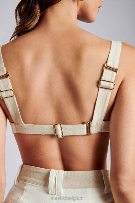 Yalda linnen bustier met contrasterend paneel Meshki wit N4JN1170 kleding