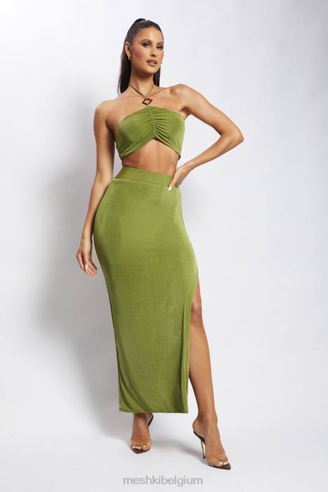 alizeh halter crop top met ruches Meshki groente N4JN1203 kleding