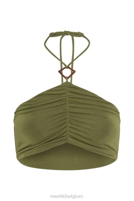 alizeh halter crop top met ruches Meshki groente N4JN1203 kleding